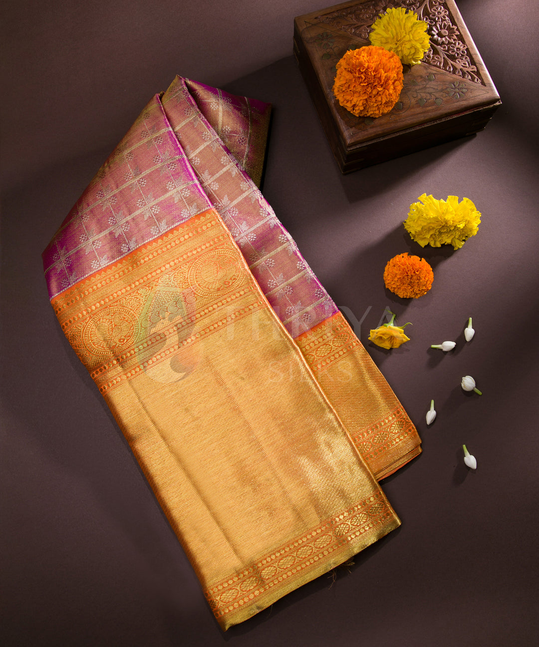 Pink And Orange Tissue Kanchipuram Silk Saree - TSW0899