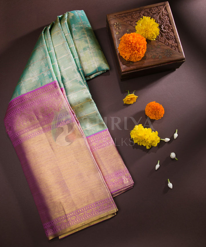 Sea Green and Lavender Pure Zari Kanchipuram Silk Saree - TSW0808