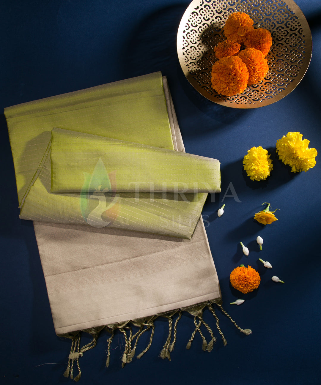 Light Green And Sandal Soft Silk Saree - TSNB060502