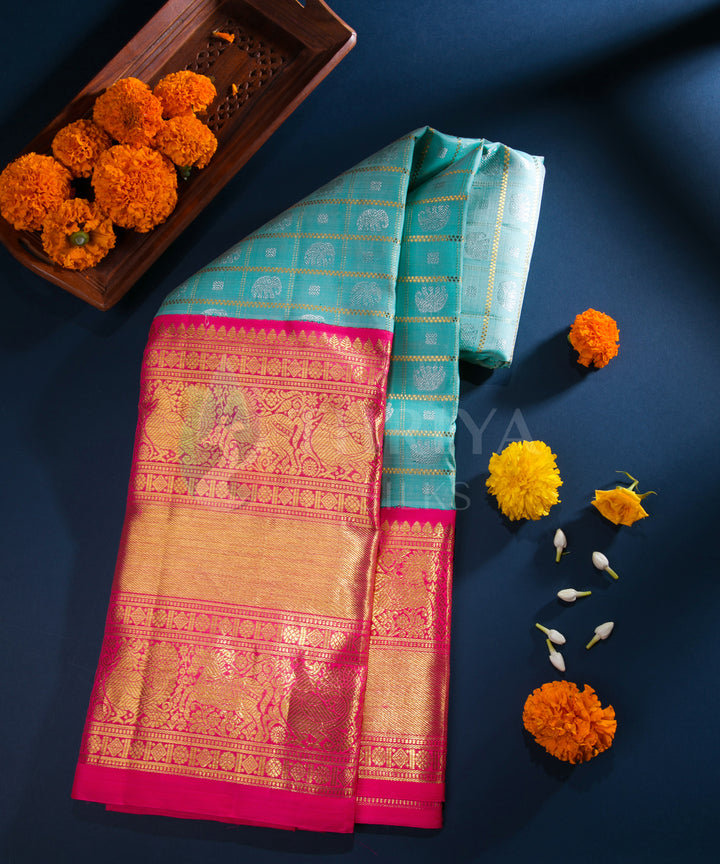 Light Blue with Pink Kanchipuram Silk Saree - TSW0916 - View 1