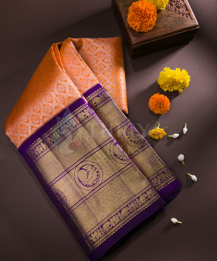 Orange and Violet Pure Zari Korvai Kanchipuram Silk Saree - TSW0883