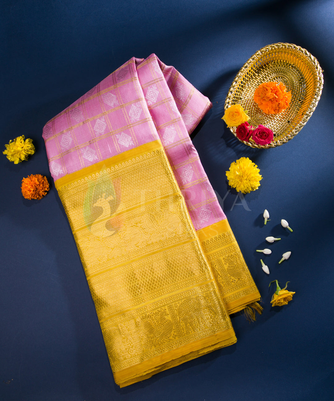 Pink and Yellow Kanchipuram Silk Saree - TSW1127 - View 1