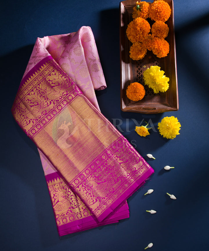 Baby Pink with Magenta Kanchipuram Silk Saree - TSW0928 - View 1