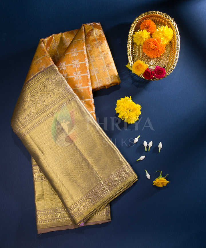 Orange and Gold Kanchipuram Silk Saree - TSW1133 - View 1