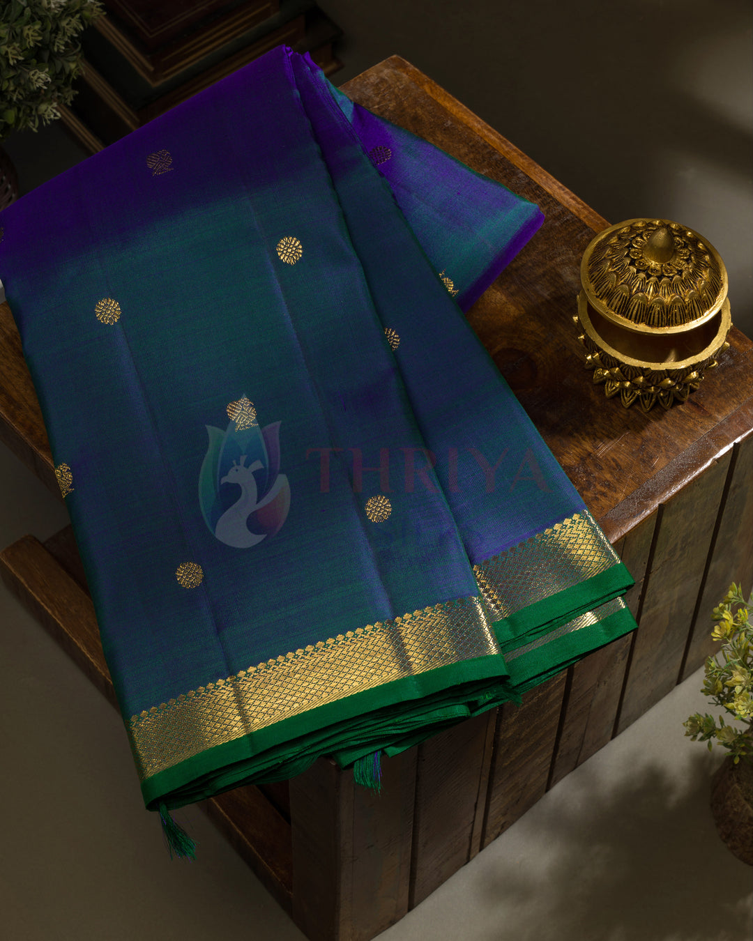 Peacock Blue Kanchipuram Silk Saree & 3G Zari - TSPQ200714