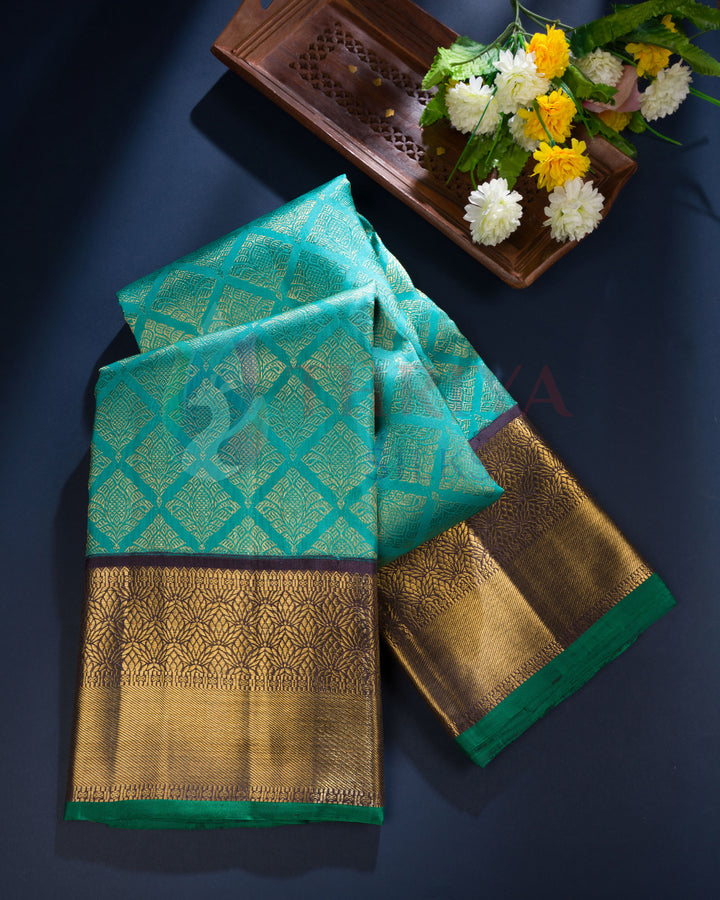 Turquoise Blue Korvai Kanchipuram Saree with 2g Zari - TSW290105