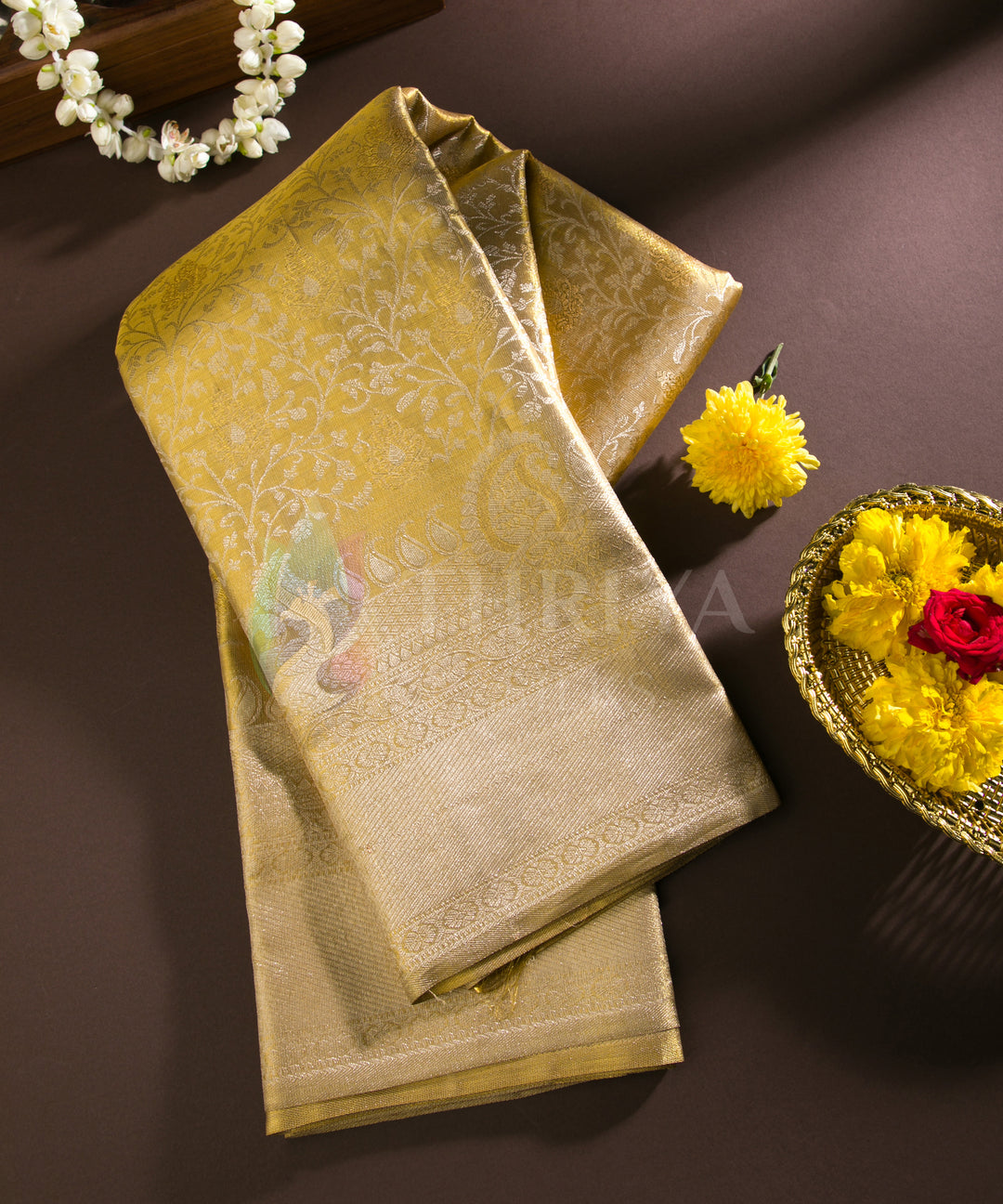 Gold Pure Zari Korvai Kanchipuram Silk Saree - TSW0884 - View 1