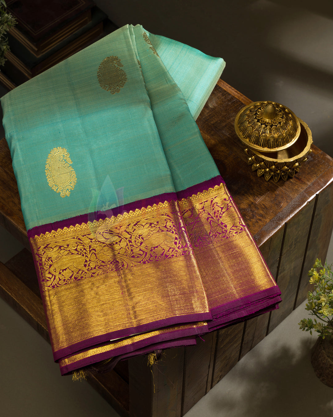 Light Sky Blue Kanchipuram Silk Saree - TSPQ200704