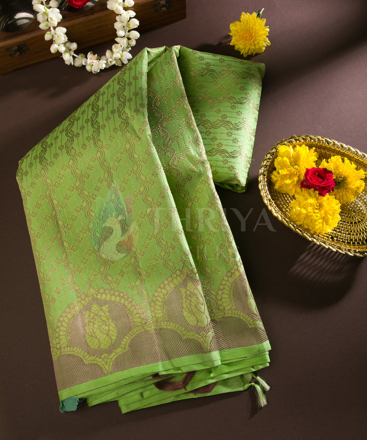 Lemon Green and Violet Pure Zari Kanchipuram Silk Saree -  TSW0858 - View 1