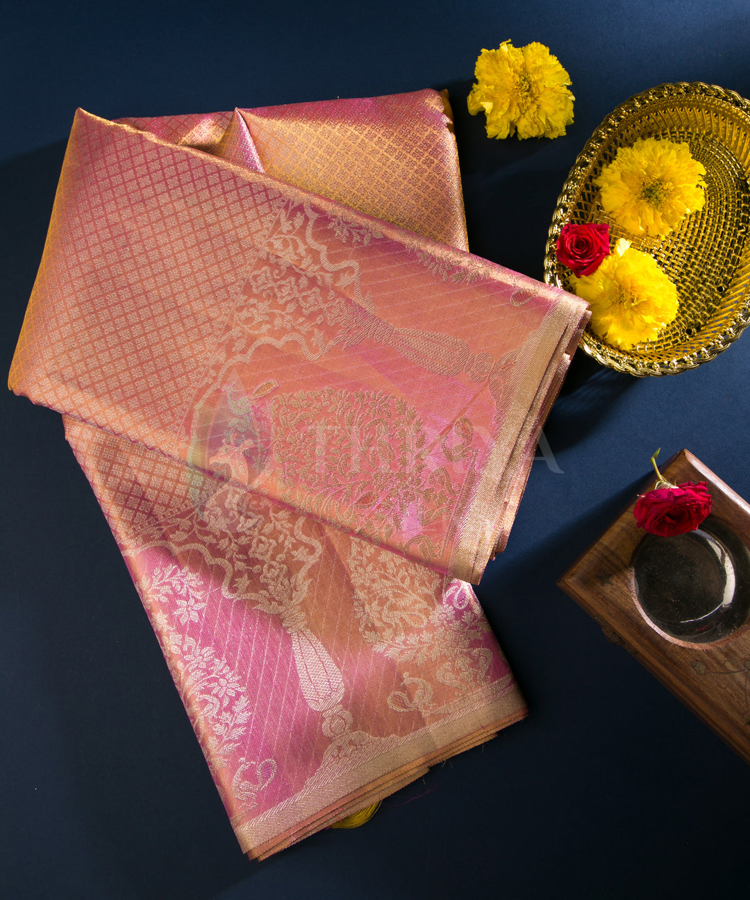 Baby Pink with Gold Tone Kanchipuram Silk Saree - TSW1109 - View 1