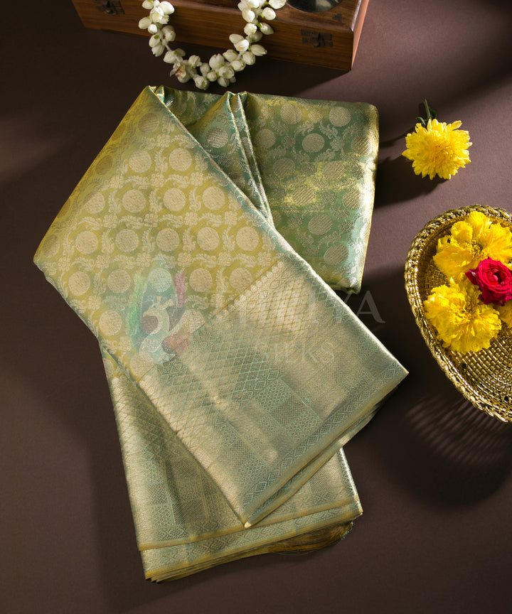 Sapphire Green Pure Zari Korvai Kanchipuram Silk Saree - TSW0886 - VIEW 1