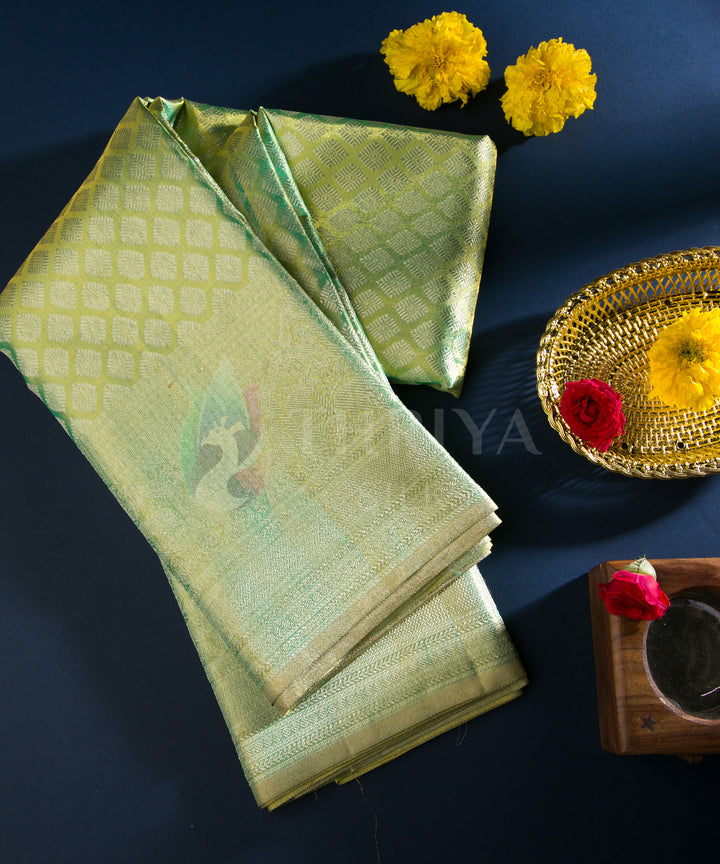 Sapphire Green Pure Zari Korvai Kanchipuram Silk Saree - TSW0885 - View 1