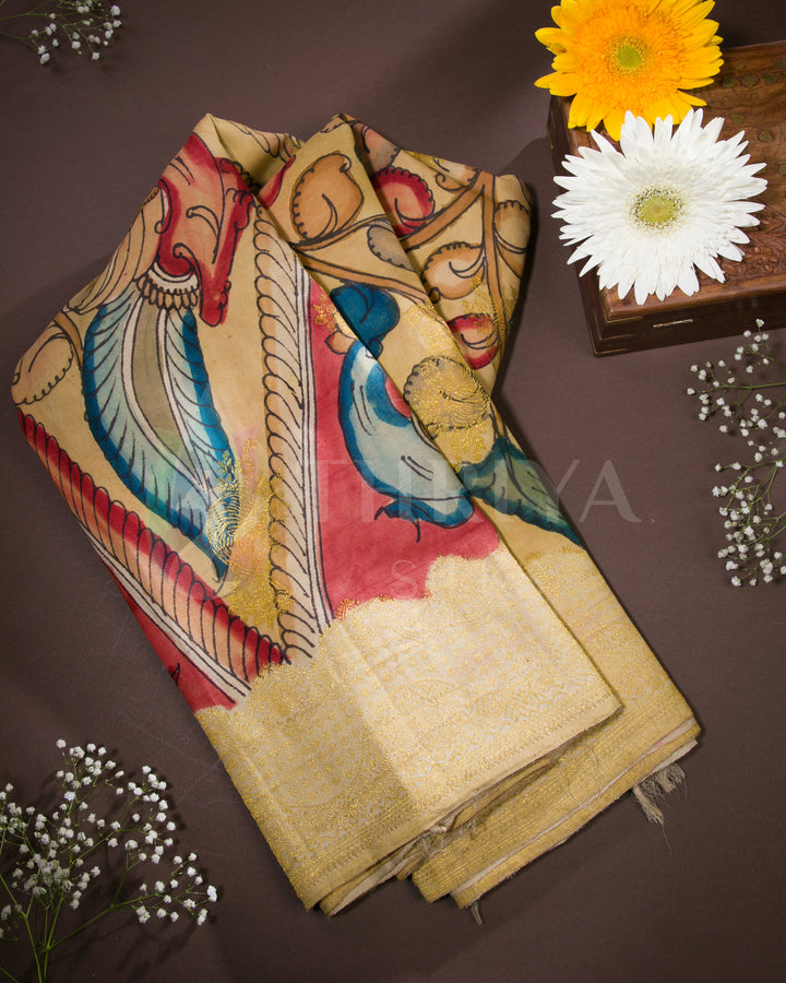 Kalamkari Pure Zari Kanchipuram Silk Saree -  TSW0870