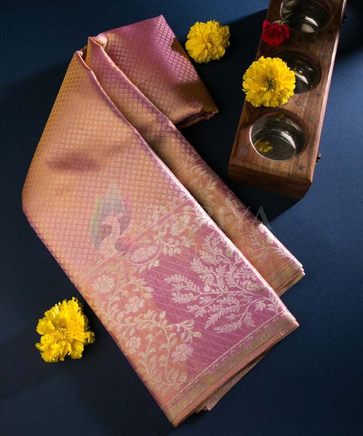 Full Gold Pink Pure Zari Kanchipuram Silk Saree - TSW0892 - View 1