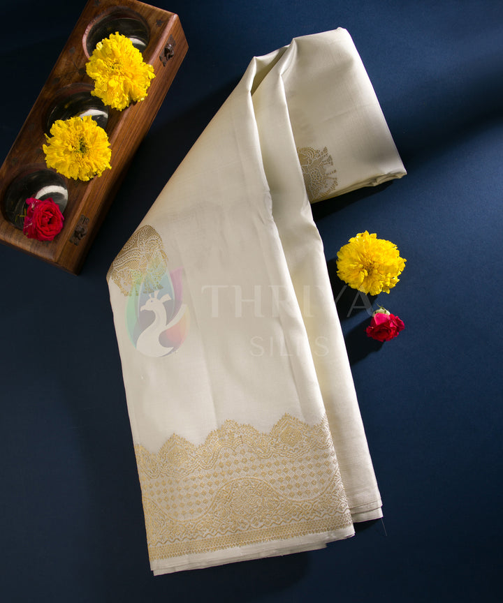 Cream Kanchipuram Silk Saree - TSW0909 - View 1