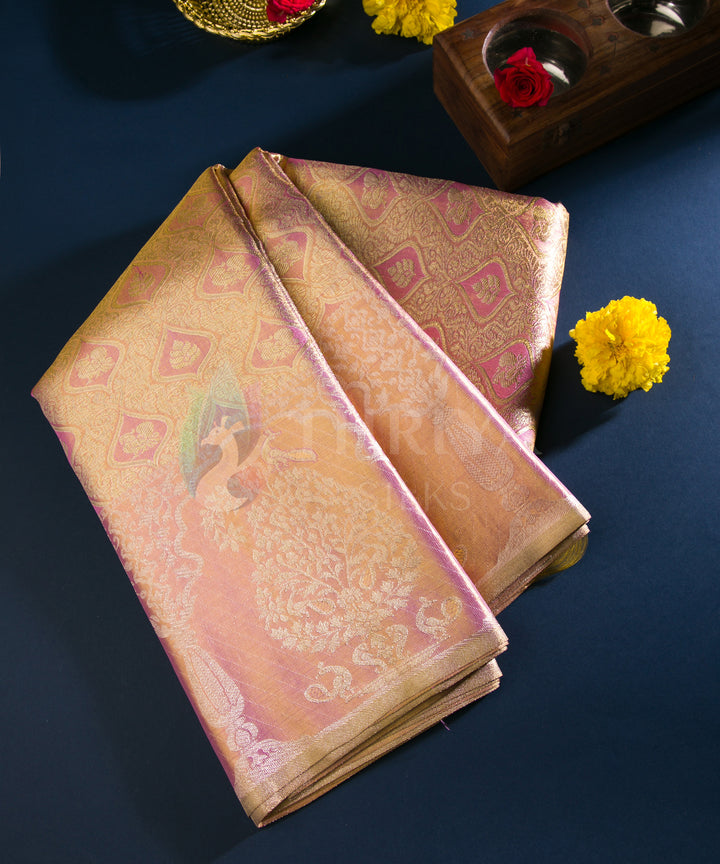 Full Gold Pink Pure Zari Kanchipuram Silk Saree - TSW0893 - View 1