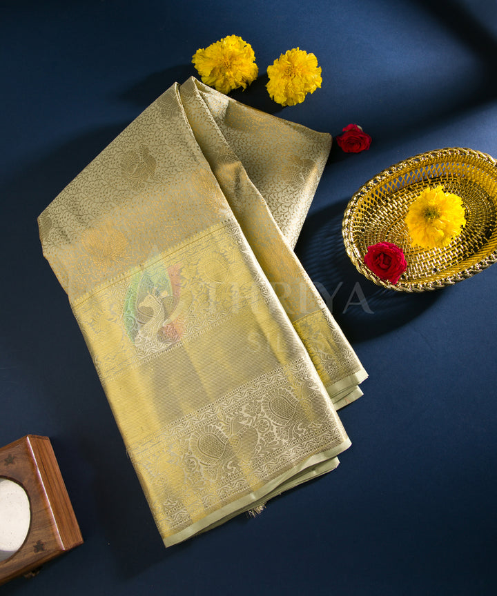 Ivory Pure Zari Kanchipuram Silk Saree - TSW0845 - View 1