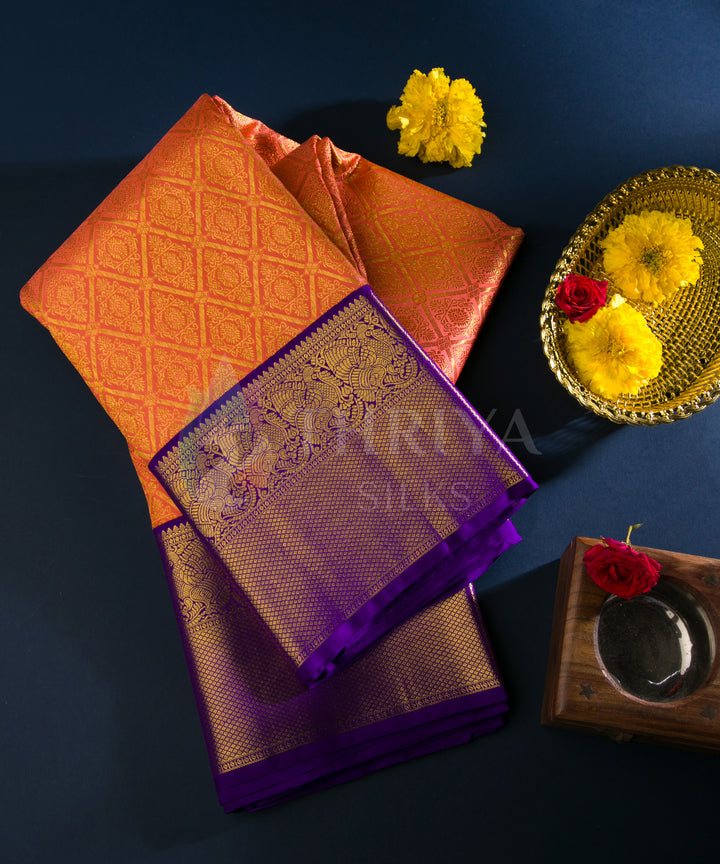 Coral with Royal Blue Kanchipuram Silk Saree - TSW1242 - View 1