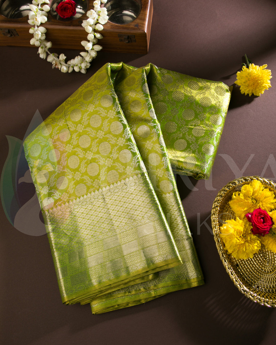 Green Kanchipuram Silk Saree with Silver Zari - TSW1183 - View 1