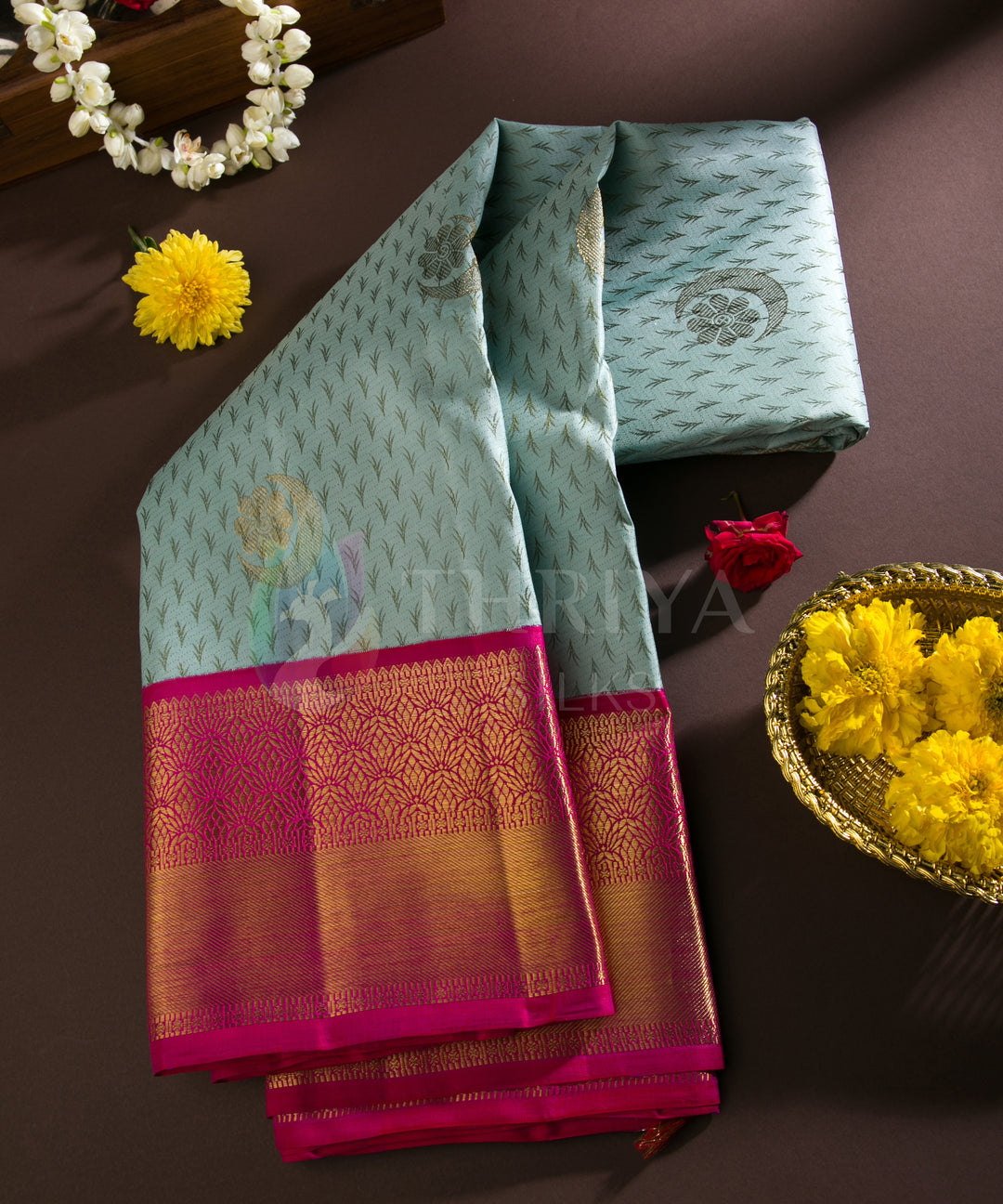 Light Sky Blue with Pink Kanchipuram Silk Saree - TSW020830 - View 1