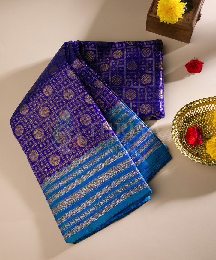 Purple with Sky Blue Kanchipuram Silk Saree - TSW060804 - View 1