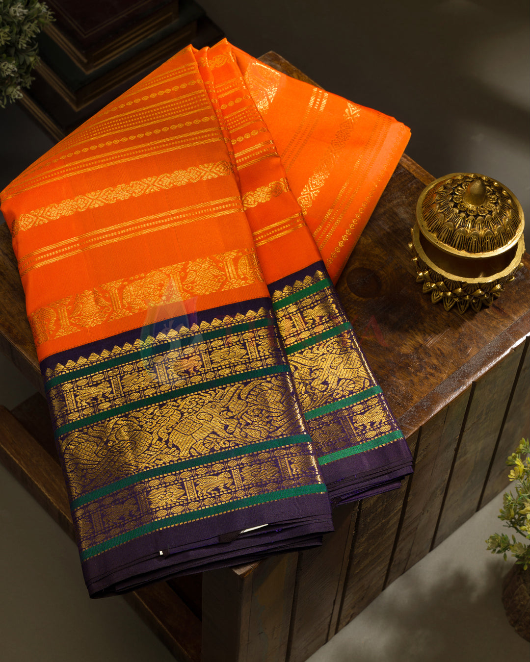 Orange Korvai Kanchipuram Silk Saree - TSPQ100514