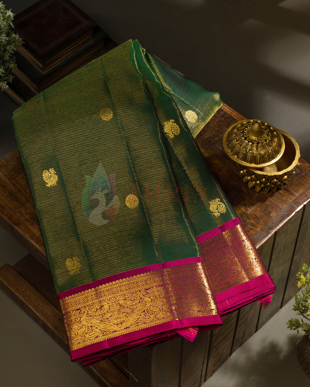 Dark Green Kanchipuram Silk Saree - TSPQ100512