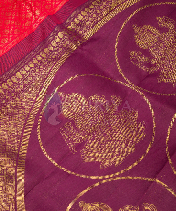 Tomato Red with Dark Maroon Border Pure Zari Kanchipuram Silk Saree - TSW0813 - View 5