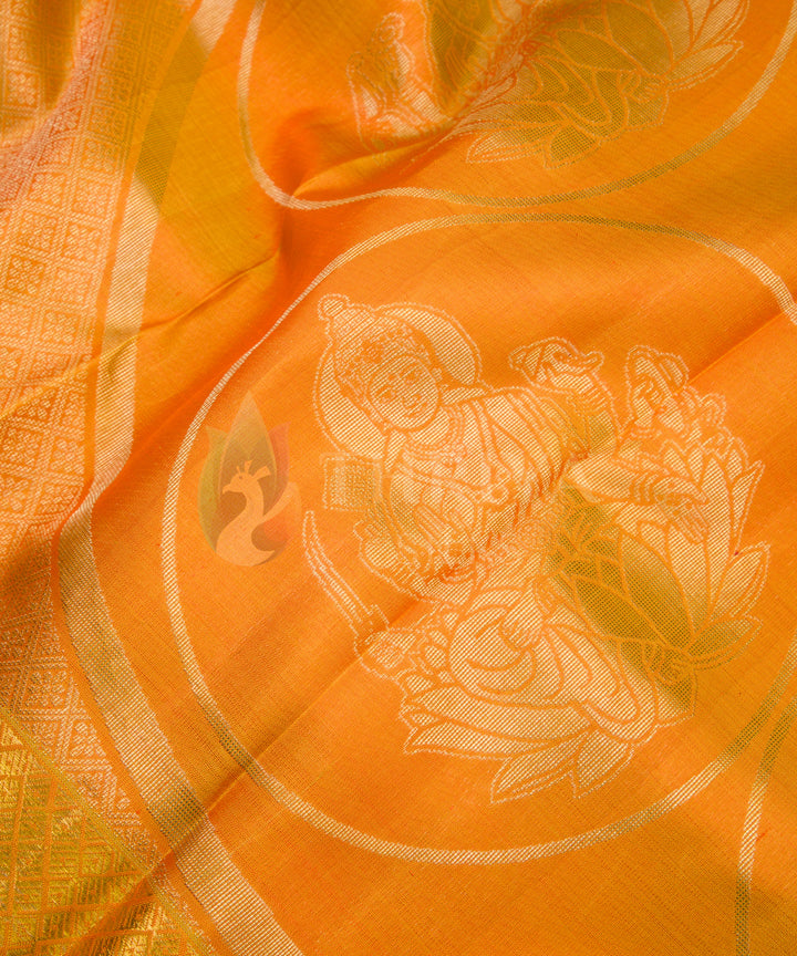 Bottle Green and Mustard Pure Zari Kanchipuram Silk Saree - TSW0794 - VIEW 5