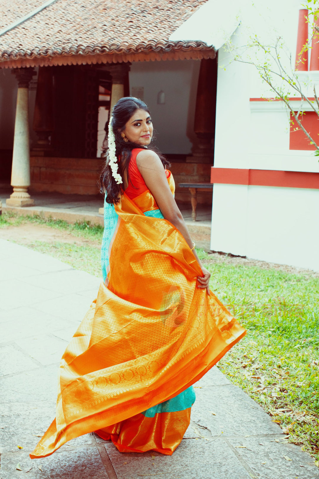 Pista Green And Orange Kanchipuram Silk Saree - TSW0918