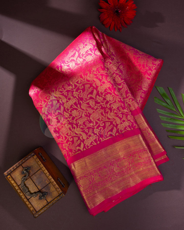 Pink Kanchipuram Saree with Zari Vanasingaram - BW2438(5)