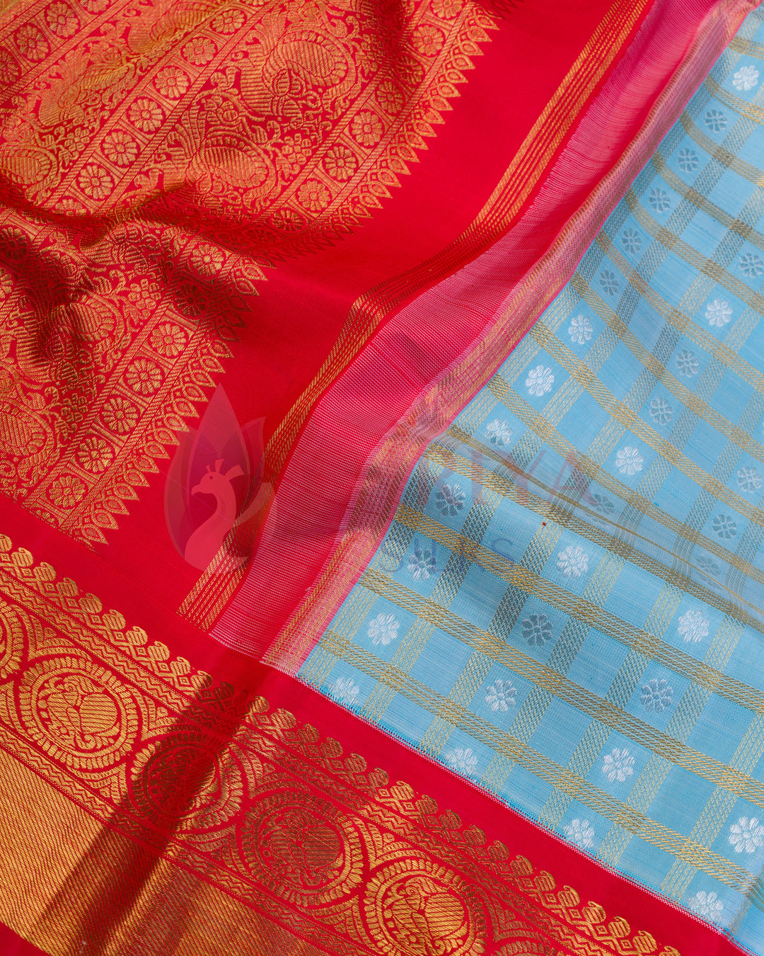 Kanchipuram Silk Saree in Blue Mudhu Kattam with Silver Zari - TSW0927