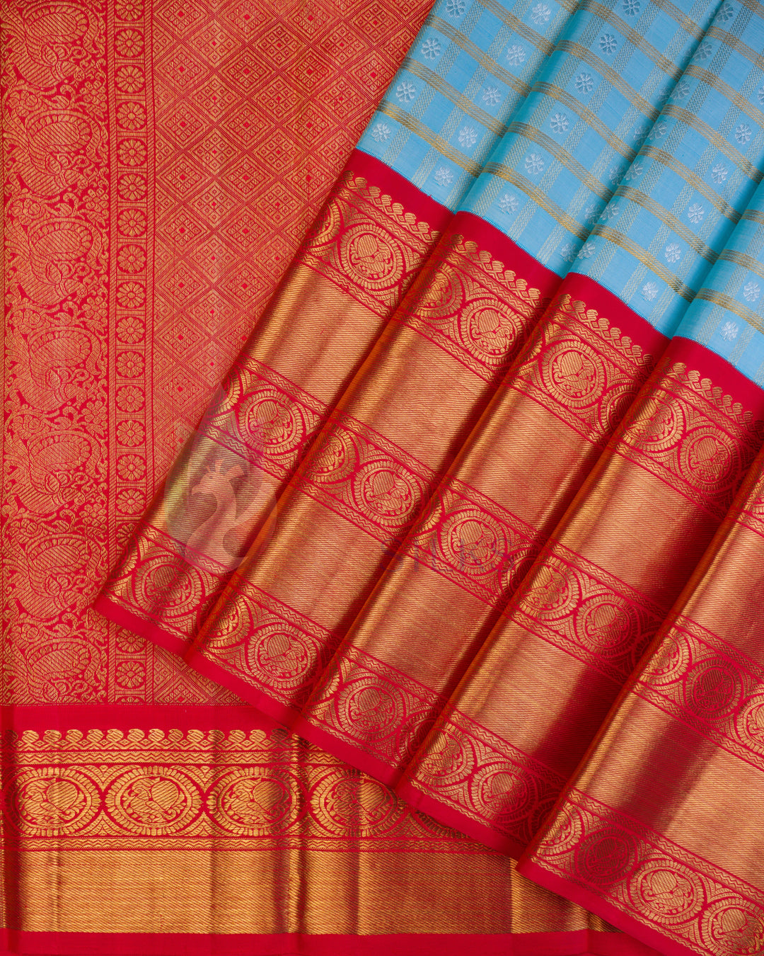 Kanchipuram Silk Saree in Blue Mudhu Kattam with Silver Zari - TSW0927