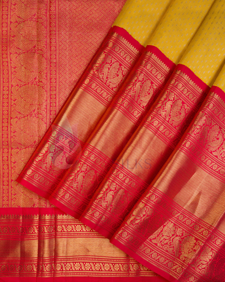 Yellow Korvai Kanchipuram Silk Saree With Pure Zari - TSW1220