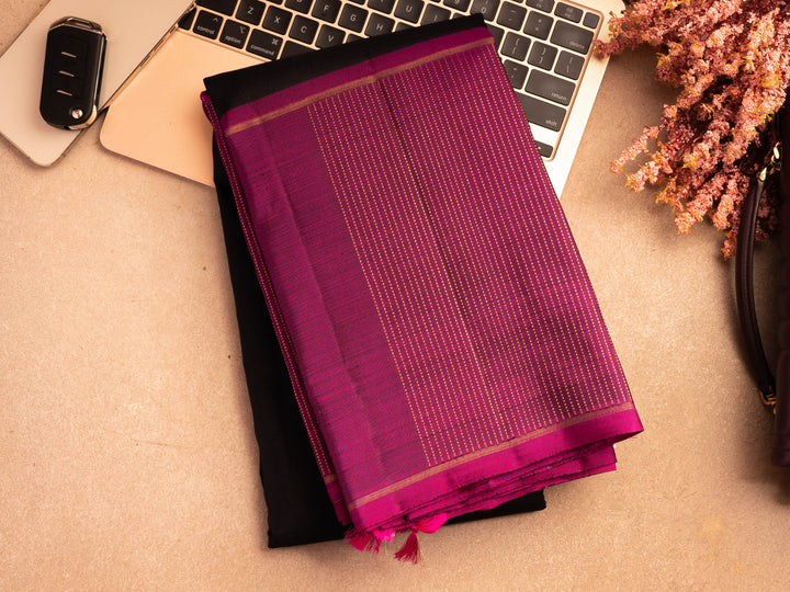 Black and Magenta Kanchipuram Silk Saree - TSW0820 - View 1