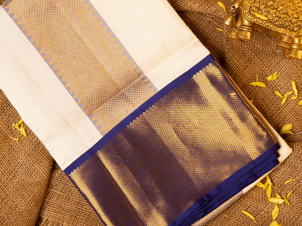 Half White Kanchipuram Silk Dhoti for Men - TSMD28