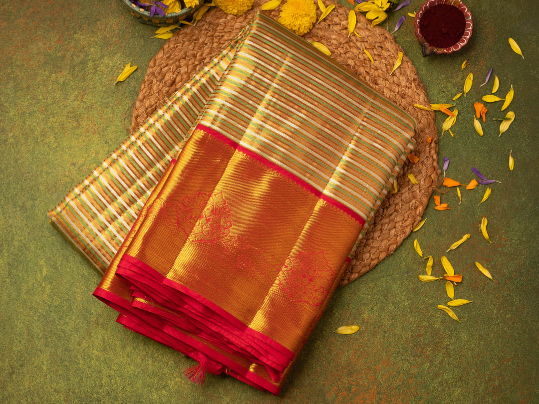 Gold Green with Rani Pink Tissue Korvai Kanchipuram Silk Saree - TSW0835 - View 1