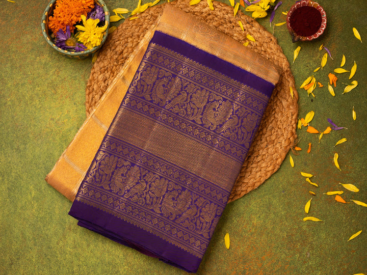 Gold Tissue and Purple Pure Zari Kanchipuram Silk Saree - TSW0823 - View 1