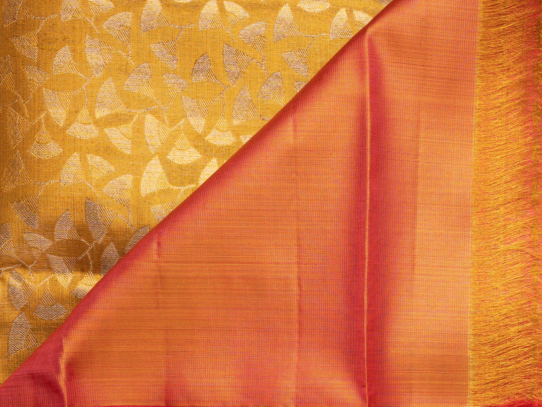 Gold and Green with Pink Border Pure Zari Kanjivaram Silk Saree - TSW0800 - View 1