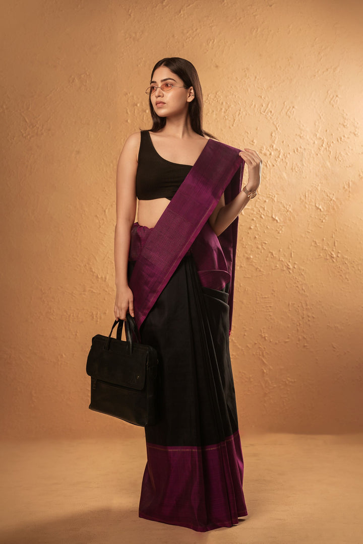 Black and Magenta Kanchipuram Silk Saree & 3G - TSW0820