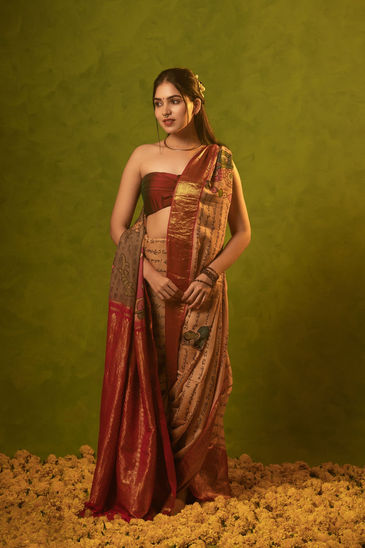 Multicolour Kalamkari Kanchipuram Silk Saree - TSW0866