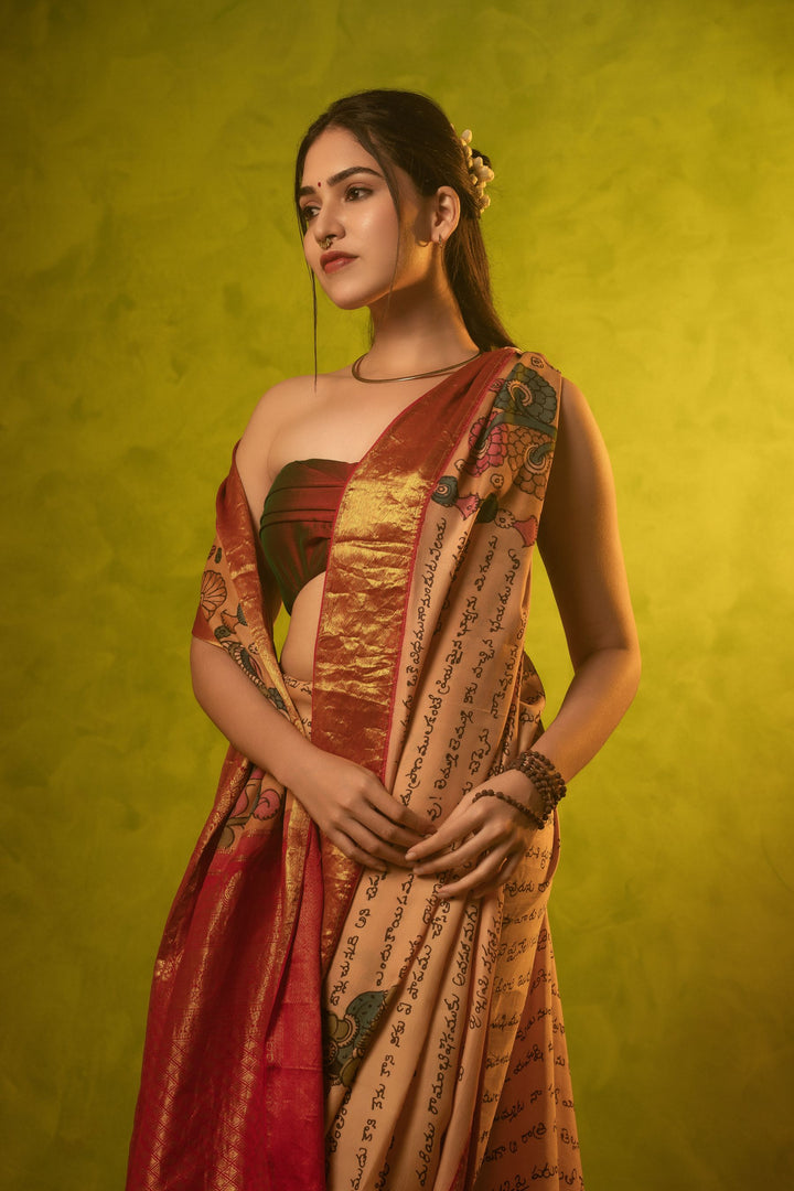 Multicolour Kalamkari Kanchipuram Silk Saree - TSW0866