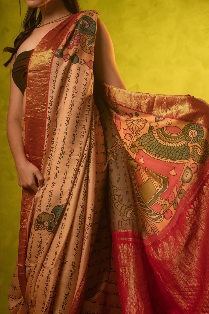 Multicolour Kalamkari Kanchipuram Silk Saree - TSW0866