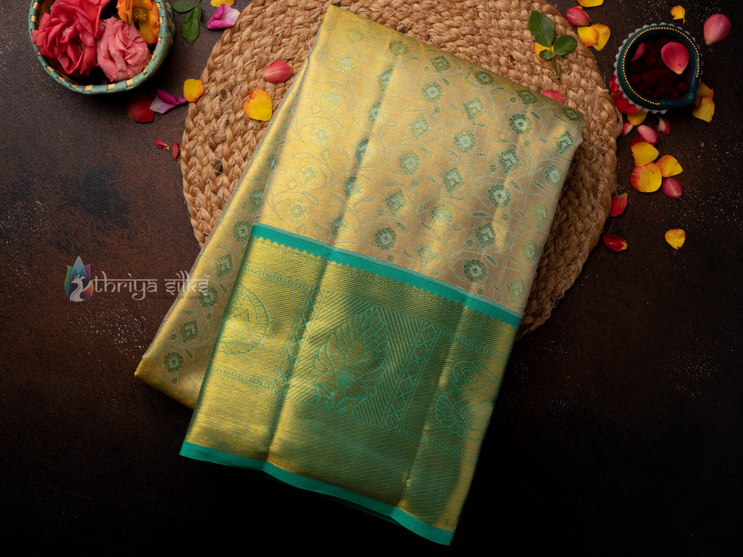 Gold And Green Kanchipuram Silk Saree - TSW0915