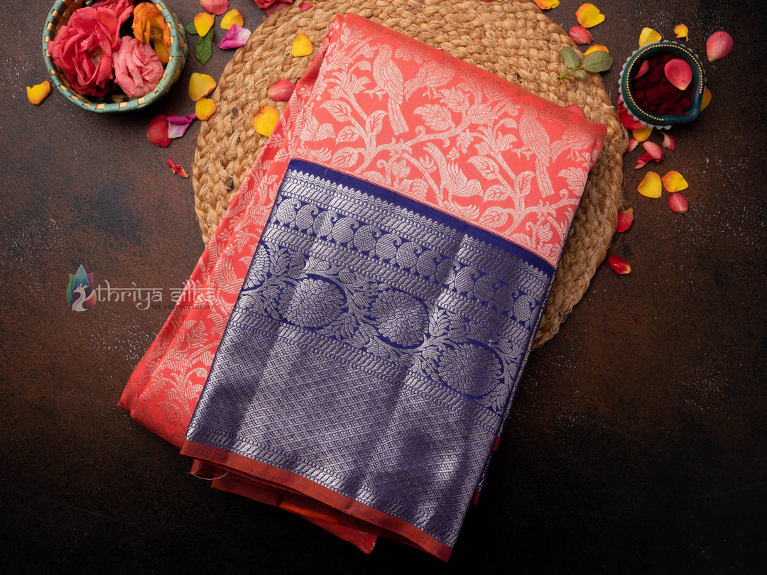 Orange And Royal Blue Kanchipuram Silk Saree - TSW0944