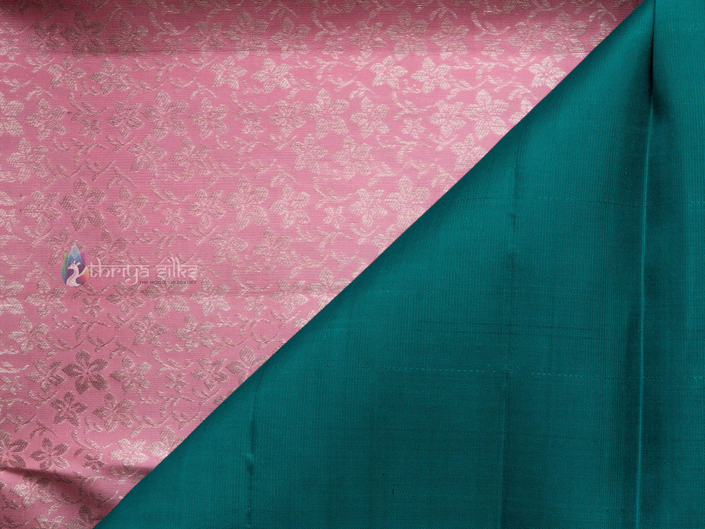 Baby Pink And Aquamarine Blue Kanchipuram Silk Saree - TSW0946 - View 1