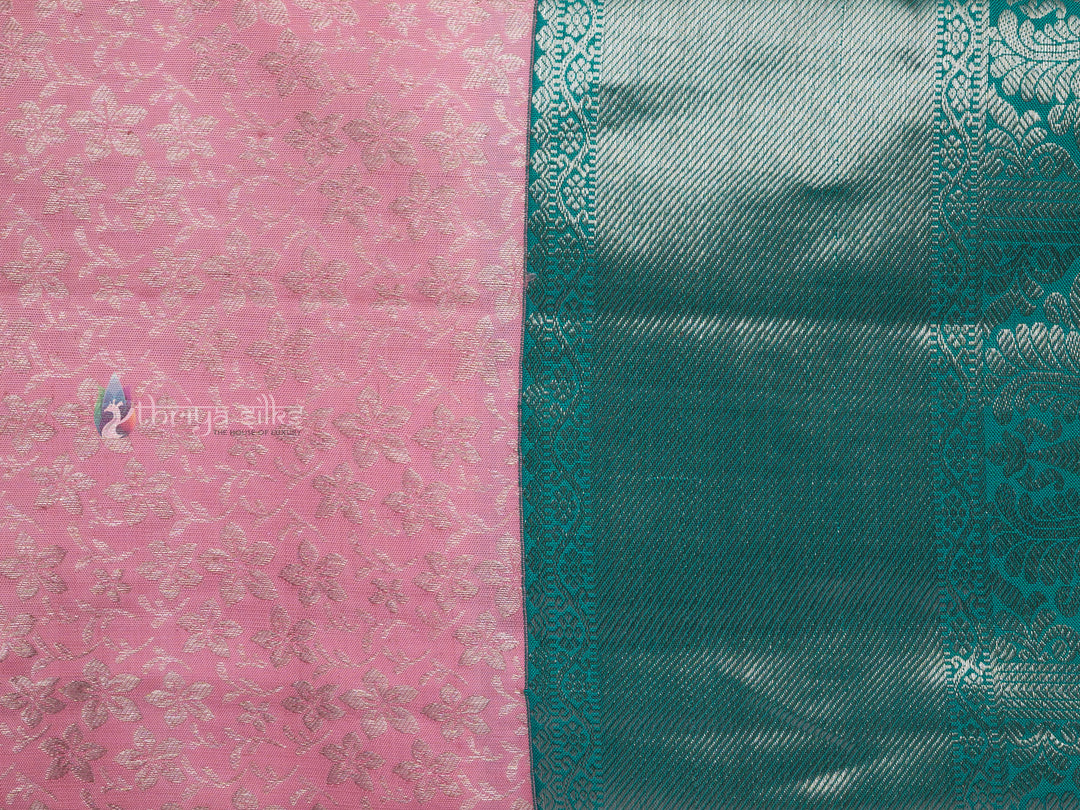 Baby Pink And Aquamarine Blue Kanchipuram Silk Saree - TSW0946 - View 4