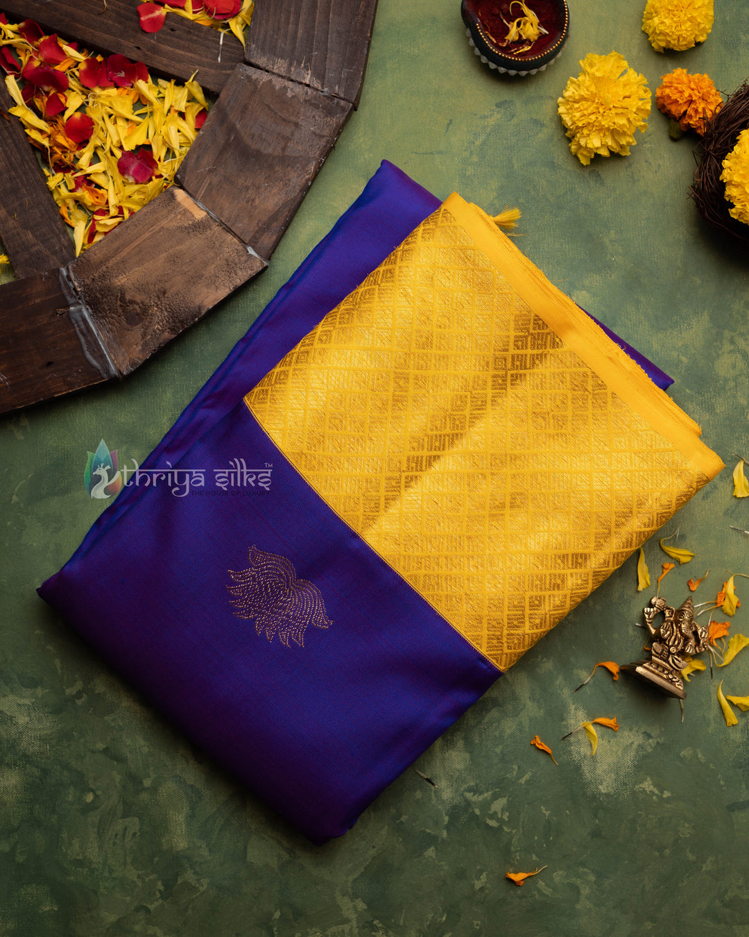 Violet with Yellow Border Pure Zari Kanchipuram Silk Saree - TSW0793 - View 1