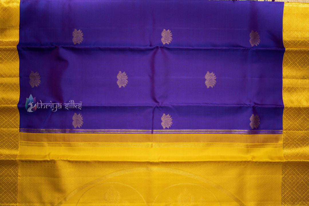 Violet with Yellow Border Pure Zari Kanchipuram Silk Saree - TSW0793 - View 4