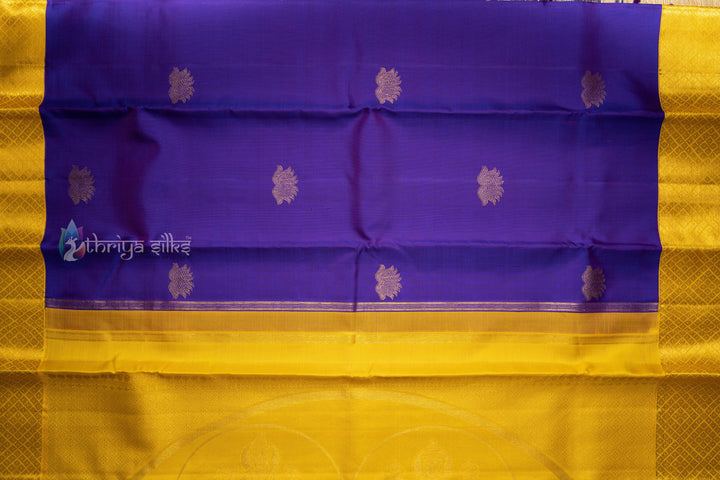 Violet with Yellow Border Pure Zari Kanchipuram Silk Saree - TSW0793 - View 4